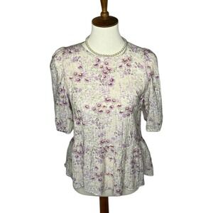 Peplum Blouse Women's M Purple Daisy Fairycore Cottagecore Whimsical Top